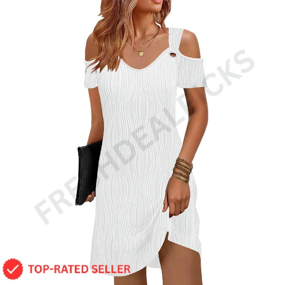 Cold Shoulder Sundress Boho Chic Summer Vacation Dress Loose Fit T-Shirt Style